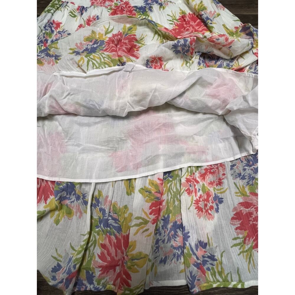 Chaps Denim Floral Tiered Maxi Skirt L 10/12 Cotton Boho Coastal Cottagecore - Picture 8 of 8